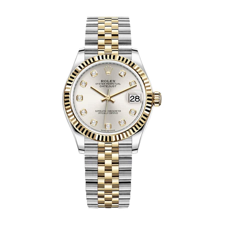 rolex-datejust-28mm-279173-steel-yellow-gold-automatic-silver-with-diamond-dial.jpg Rolex Lady-Datejust 279173 Silver Diamond Dial Deluxe Replica Edition - Image 1