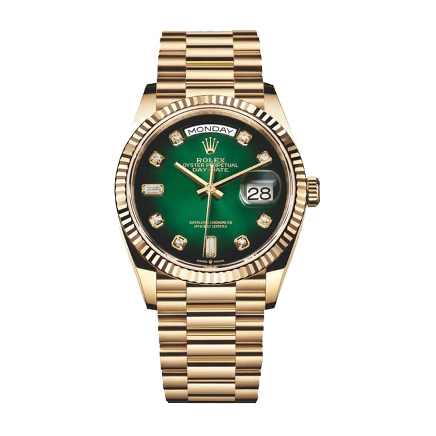 rolex-day-date-36-yellow-gold-green-dial-118238.jpg Rolex Day-Date 118238 “President” Detailed Replica - Image 1